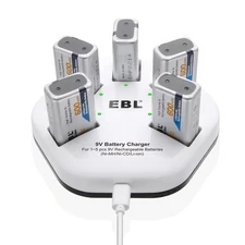 9V Rechargeable Lithium-ion Batteries 5PCS & 9 Volt Li-ion Battery Charger