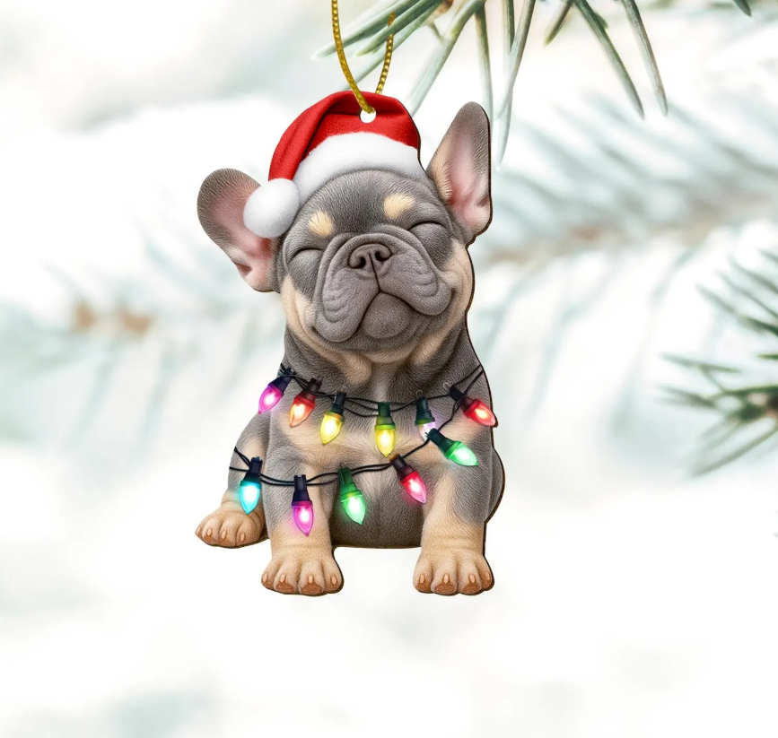 French Bulldog Christmas Ornament, Dog Family Ornament Acrylic 2D Flat