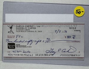Gary Carter Signed Check Blue Ink JSA CI09051