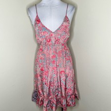 Raga Tropic Royalty Mini Dress Medium V-Neck Floral Ruffle Hem Empire Waist New