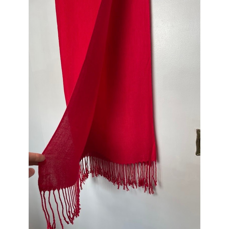 Red Scarf Soft Finge Solid Rectangle Wrap Light W… - image 7