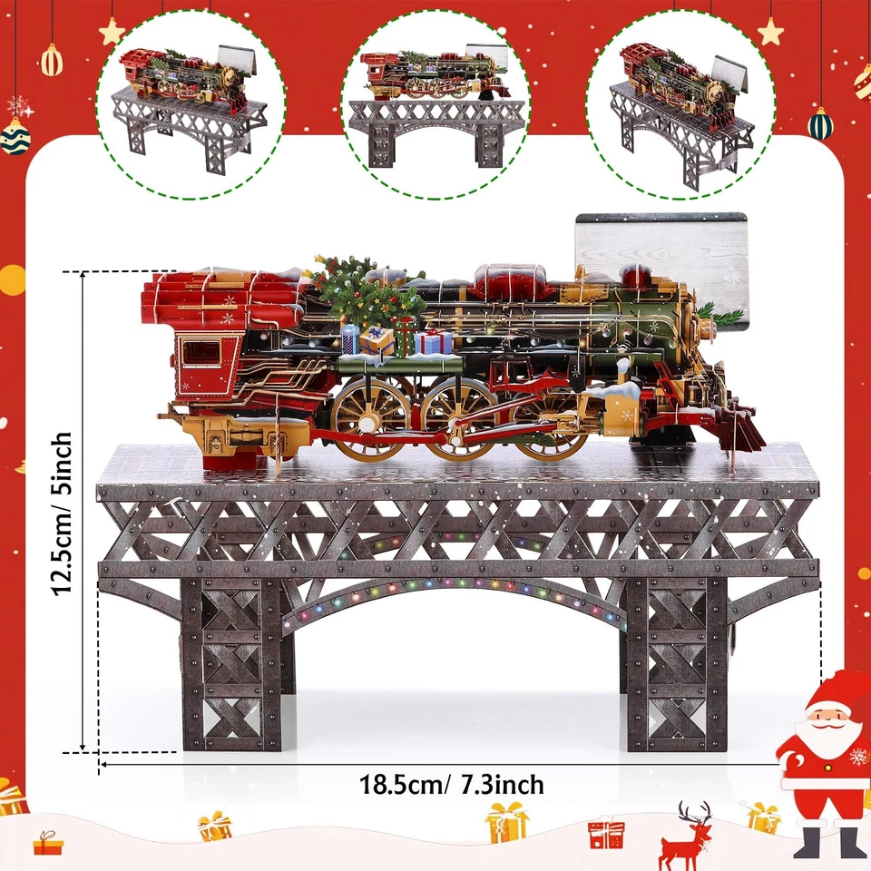 Cartões pop-up de trem de Natal 3D - Design vintage a vapor para amigos da família - Imagem 2 de 4