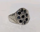 VINTAGE STERLING SILVER MULTI DARK BLUE / BLACK GEMSTONES ETCHED SZ 7.75 RING
