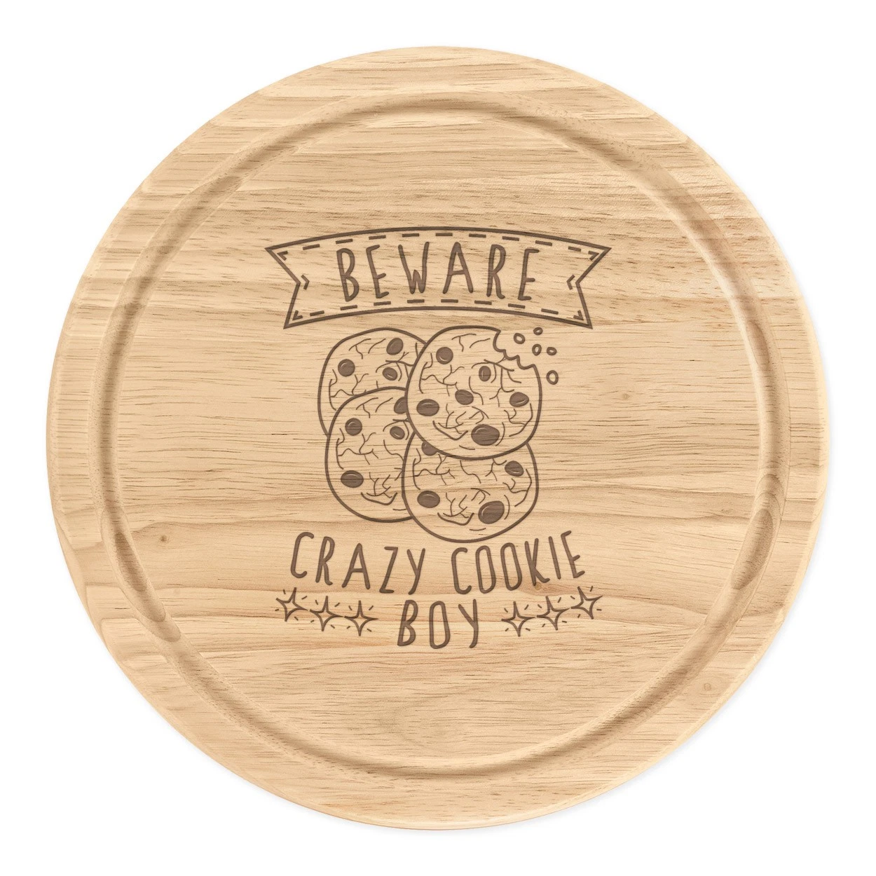 Beware Crazy Cookie Boy Round Chopping Cheese Board Joke Son Childrens Kids