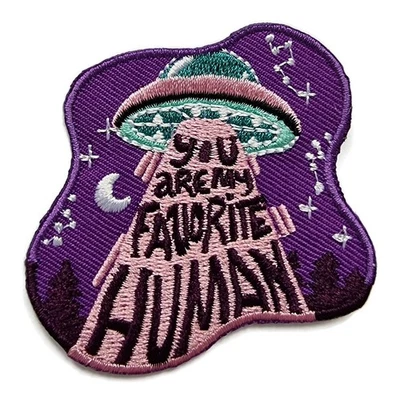 Alien Space My Favorite Iron On Patch X Files Invasion Flying Saucer Purple - Image 1 of 4