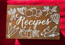 Eccolo Wooden Recipe Box with Hinged Lid & NEW SEALED RECIPE CARDS