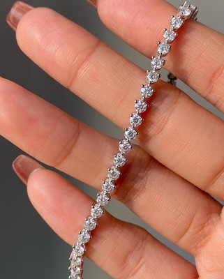 Round Cut Cubic Zirconia 925 Sterling Silver Women Everyday Wear Tennis Bracelet