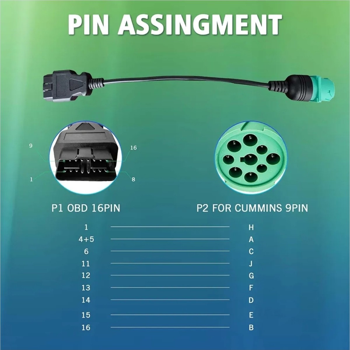 OBD2 to J1939 9-Pin Y Cable for Heavy Duty Truck Diagnostics