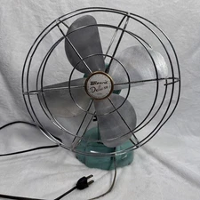 VTG Original Wizard Deluxe / Western Auto Supply 10" Desk Fan Turquoise Tested