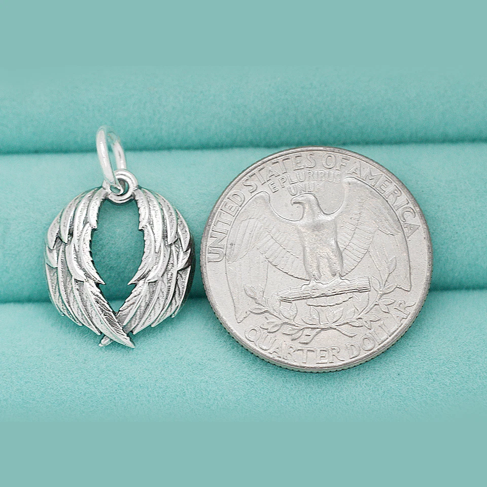 Colgante de plata de ley 925 con alas de ángel dobles en forma de corazón ala guardiana Foto 2 de 4