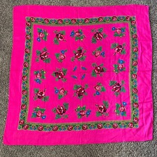 Vintage Hot Pink Floral Scarf Japan Rose Print Square Head Neck Scarf 30"x30"