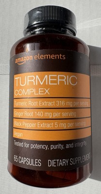 Amazon Elements Turmeric Complex Supplement Capsules 65 Count