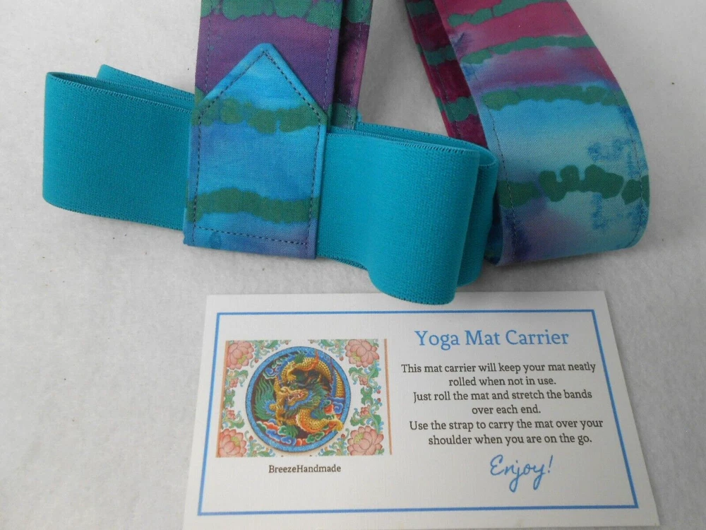 Yoga Mat Carrier with Elastic Bands in Turquoise Batik Print