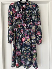 J Crew Floral Tie Neck Knee Length Dress Size S