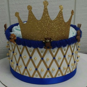 Teddy Bear Prince Royal Blue And Gold Themed Baby Shower 1 Tier