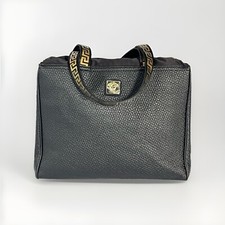 VERSACE PARFUMS BLACK FOLDING TRAVEL TOTE BAG BLACK & GOLD Greek Key Detail