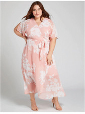 Lane Bryant Size 14 Pink & White Flare Midi Dress - NEW w/Tags Plus Size