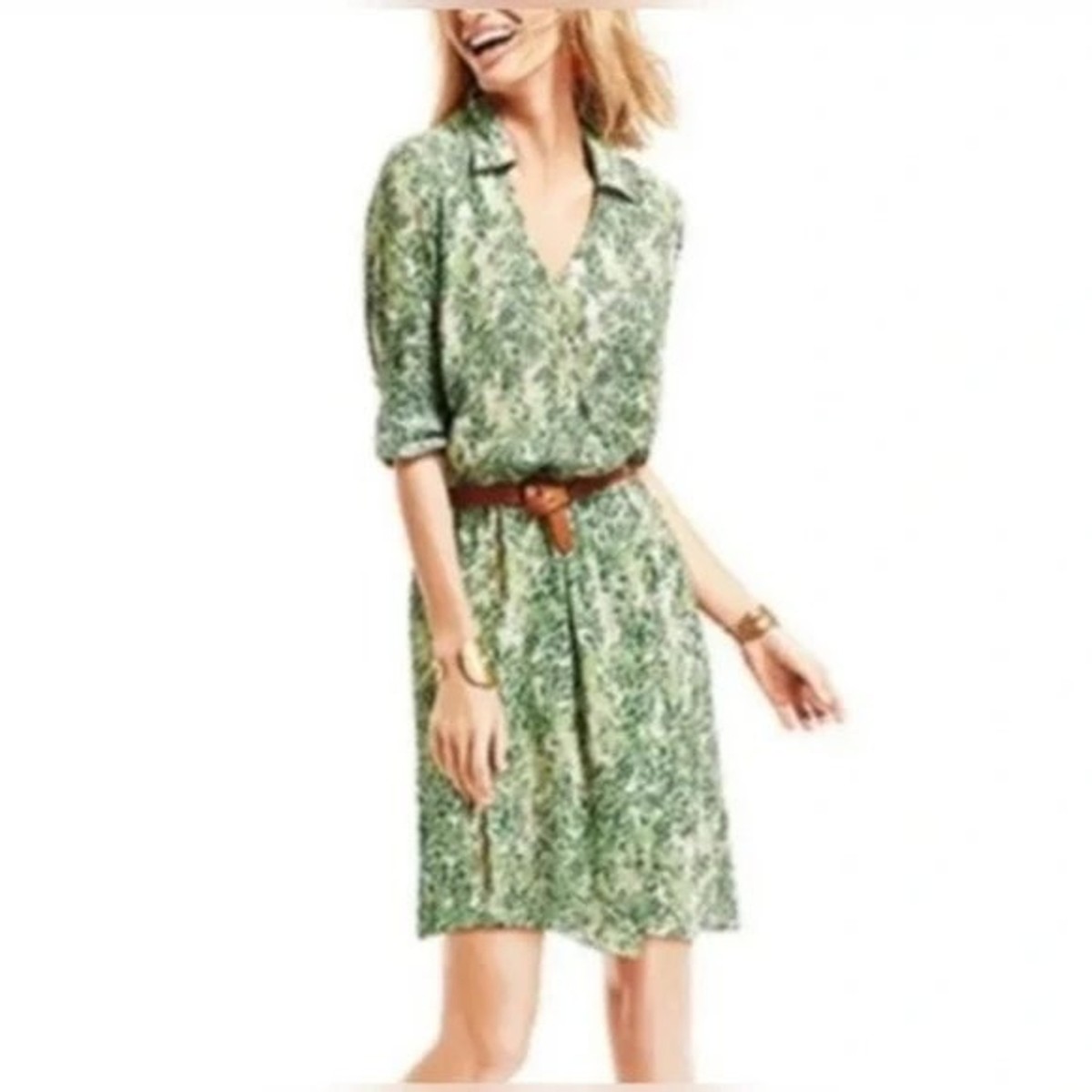 CAbi Green Leaf Print Faux Wrap Dress Sz Small | eBay