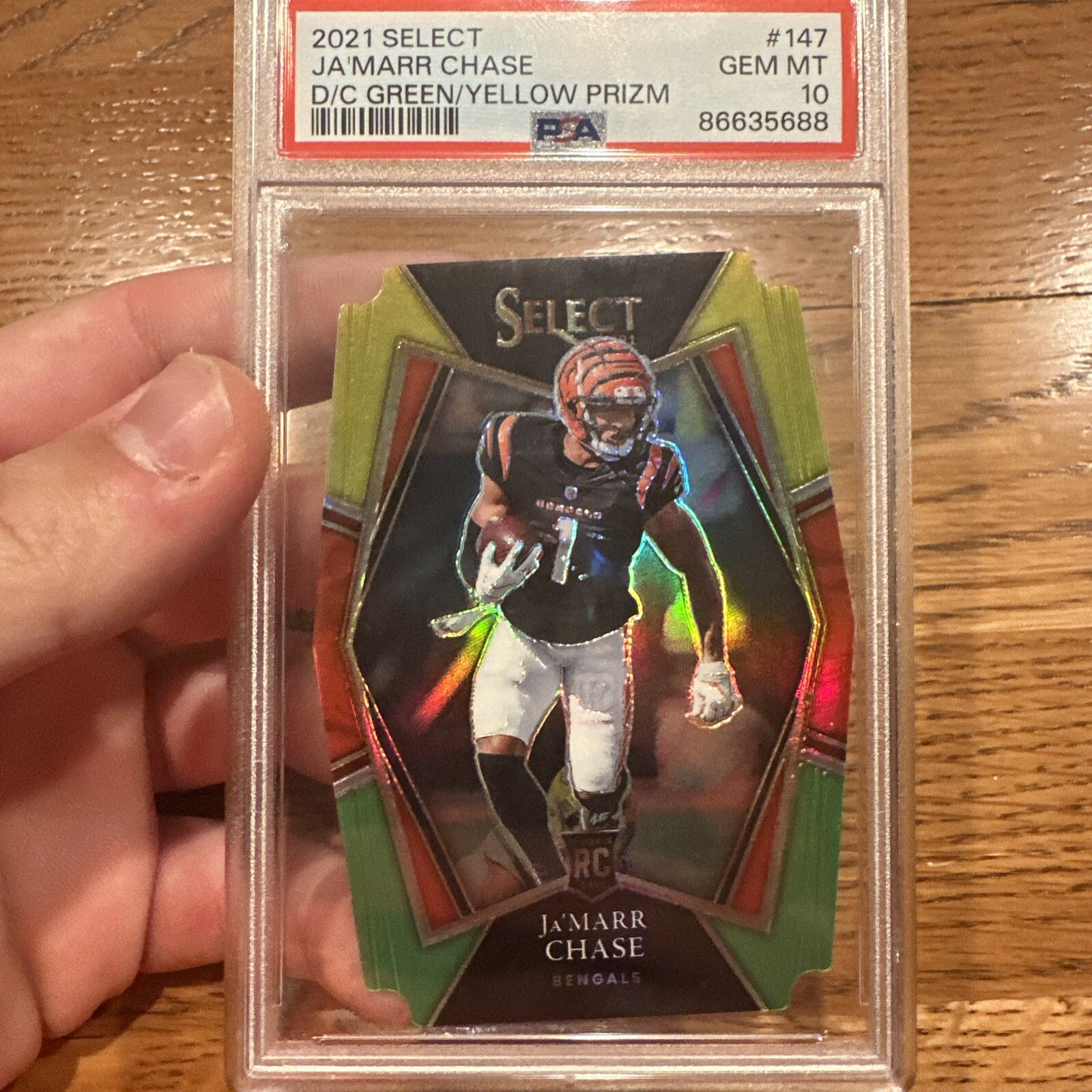 2021 Panini Select Premier Prizm Green /Yellow  Die-Cut  Ja'Marr Chase PSA 10