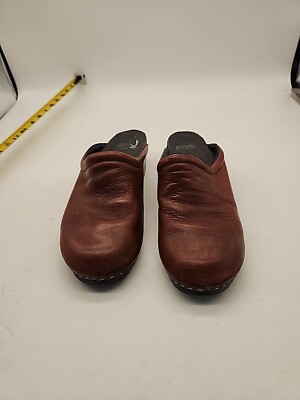 Saga Brown Leather Clogs Made In Sweden Sz 41 US 8