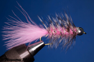 Fliegentom Streamer 3 Stück Wooley Bugger mit Kopfperle Pink Krystal