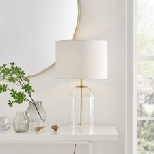 Image of Nora Clear Glass / Gold & White Shade Table Lamp Light (Including Bulb)