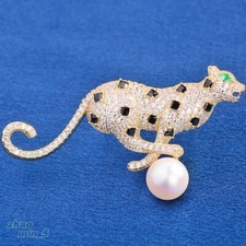 Women Men Crystal Leopard Brooch Pin Rhinestone Brooches Lapel Jewelry Gifts