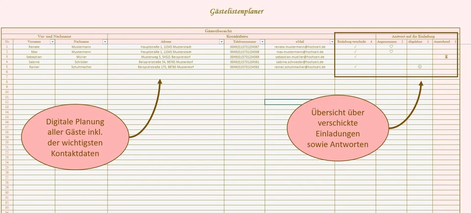Digitaler Hochzeitsplaner - 6 Module - Budget Gästeliste Aufgaben Planung Excel - Bild 3 von 4