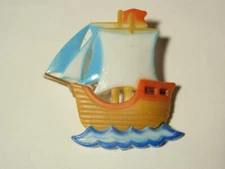 Vintage Norcross Pin Pals Plastic Sailboat Ship Brooch *As-Is*