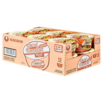 Nongshim Bowl Noodles Salty Beef Ramen Ramen, 3.03 oz x 12 packs
