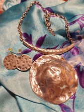 Silvertone chunky disk necklace earring set