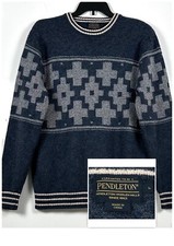 Pendleton Men's L Shetland Wool Geometric Sweater Aztec Blue