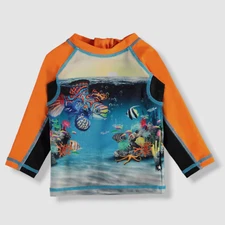 $50 Molo Baby Boys Orange Ocean Print Long Sleeve T-Shirt Swimwear Size 9-12M