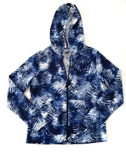 Lands End Womens Size S Rash Guard Hooded Long Sleeve Full Zip Navy Blue Tie Dye