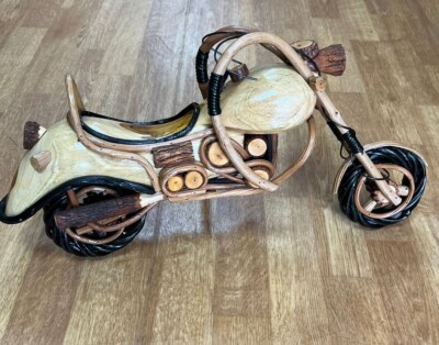 Wooden Motorbike Vintage Figure from Different Types of Wood XL Size 50 cm