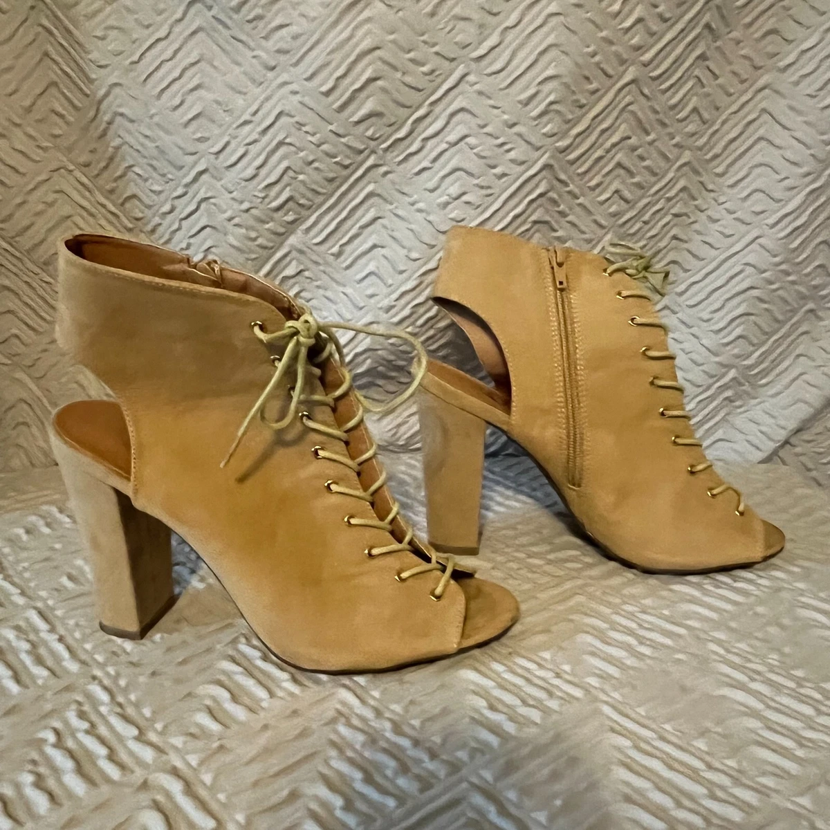 Bottines Femme Report à Talon Block - Pointure US 7.5, Couleur Tan, Bout Ouvert (peep Toe)