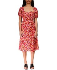Sanctuary Women's Floral Puff Sleeve Sweetheart Midi Dress B4HP