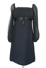 Vintage Elinor Gay Dress S Women Black Sheer Chiffon Balloon Sleeve Empire Waist