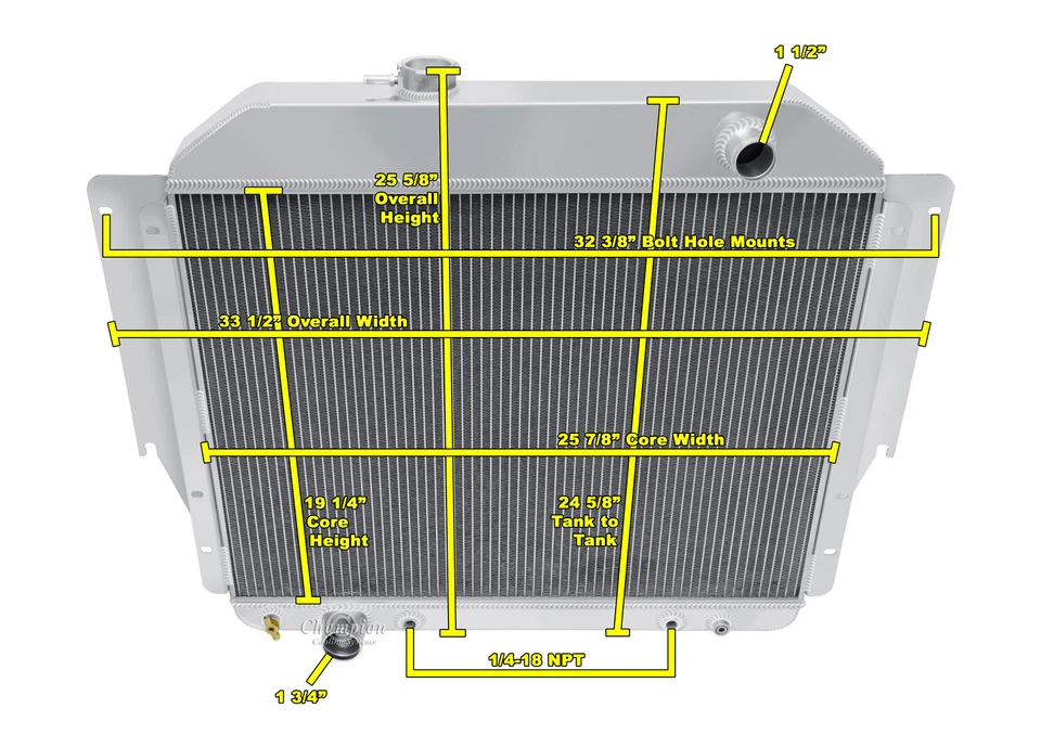 ER Champion 3 Row Radiator - 1979 1980 Ford E-350 Econoline Club Wagon V8 Engine — 第 3/4 张图片