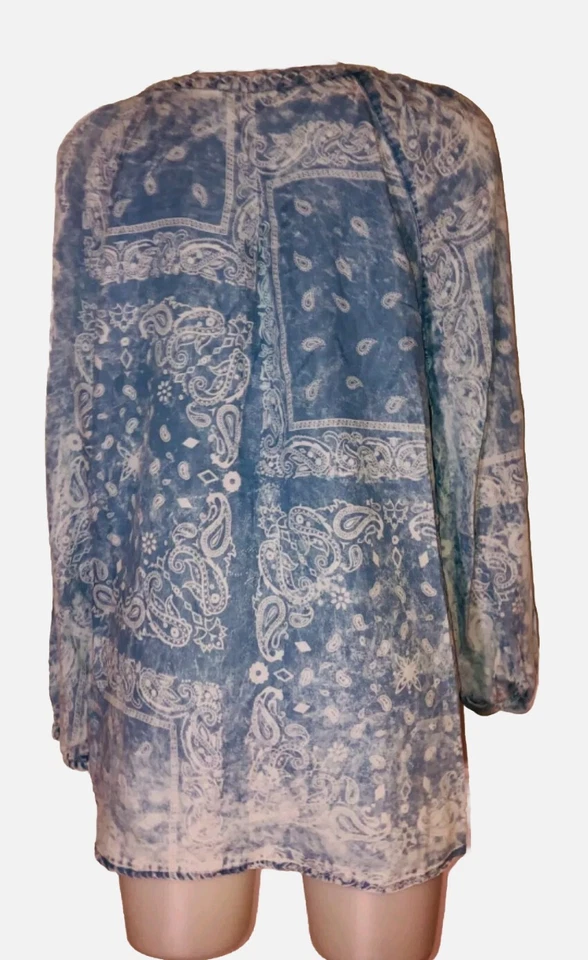 Top túnica boho lyocell vintage América talla L para mujer azul retazos desteñido cachemir Foto 2 de 4