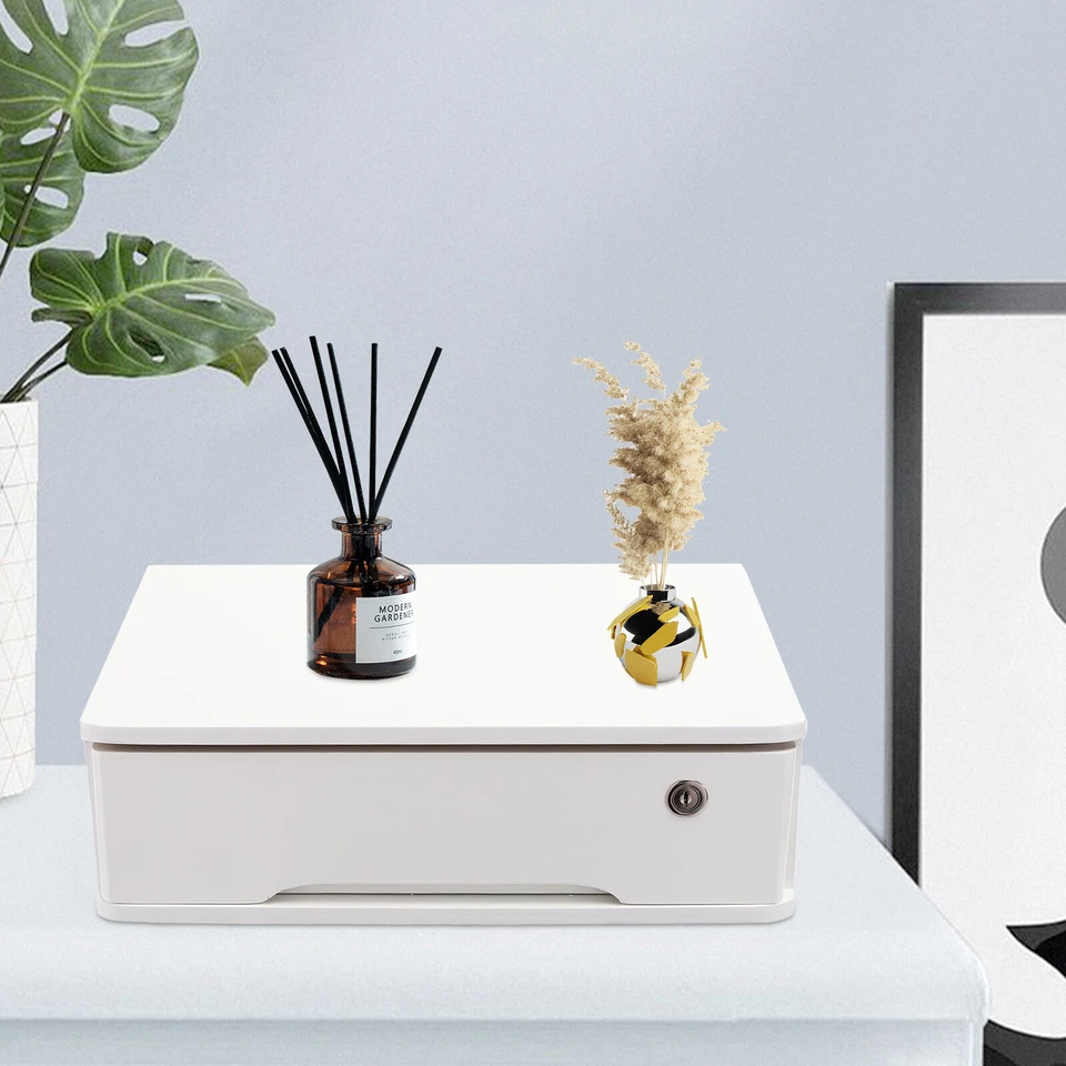 Desktop Storage Box with Lockable Drawer Office Supplies Drawer Organizer White - Image 3 of 4