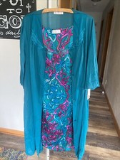 Vtg NWT XL T TEAL Nylon Robe W/Floral Nightgown Gown Vassarette