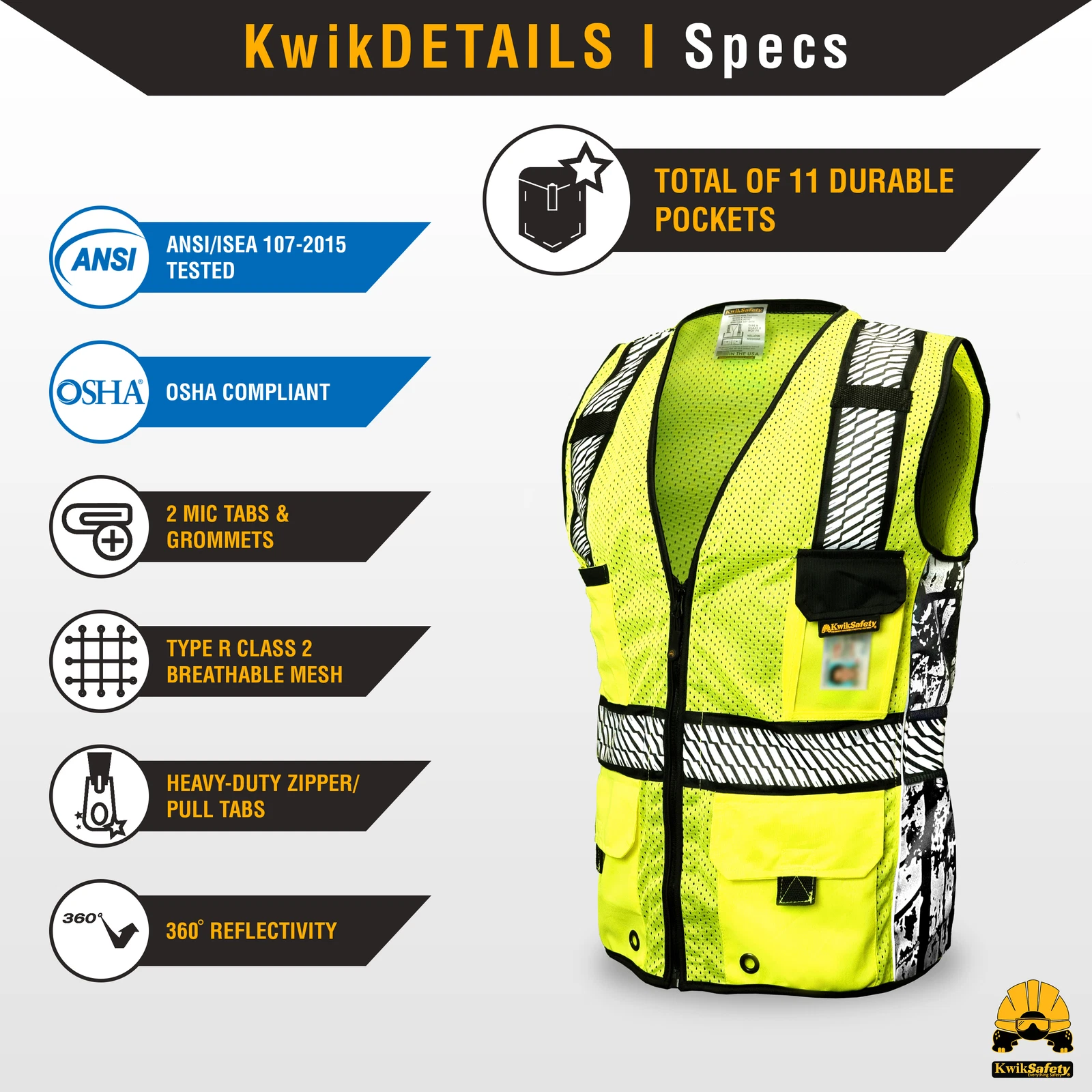 KwikSafety RoadBOSS PREMIUM | Truck Tread Design | Hi Visibility Safety Vest image 5