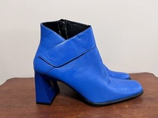 Vintage 80s Milagros Royal Blue Leather Upper Bootie Ankleboots Fun Heel 8 1/2M