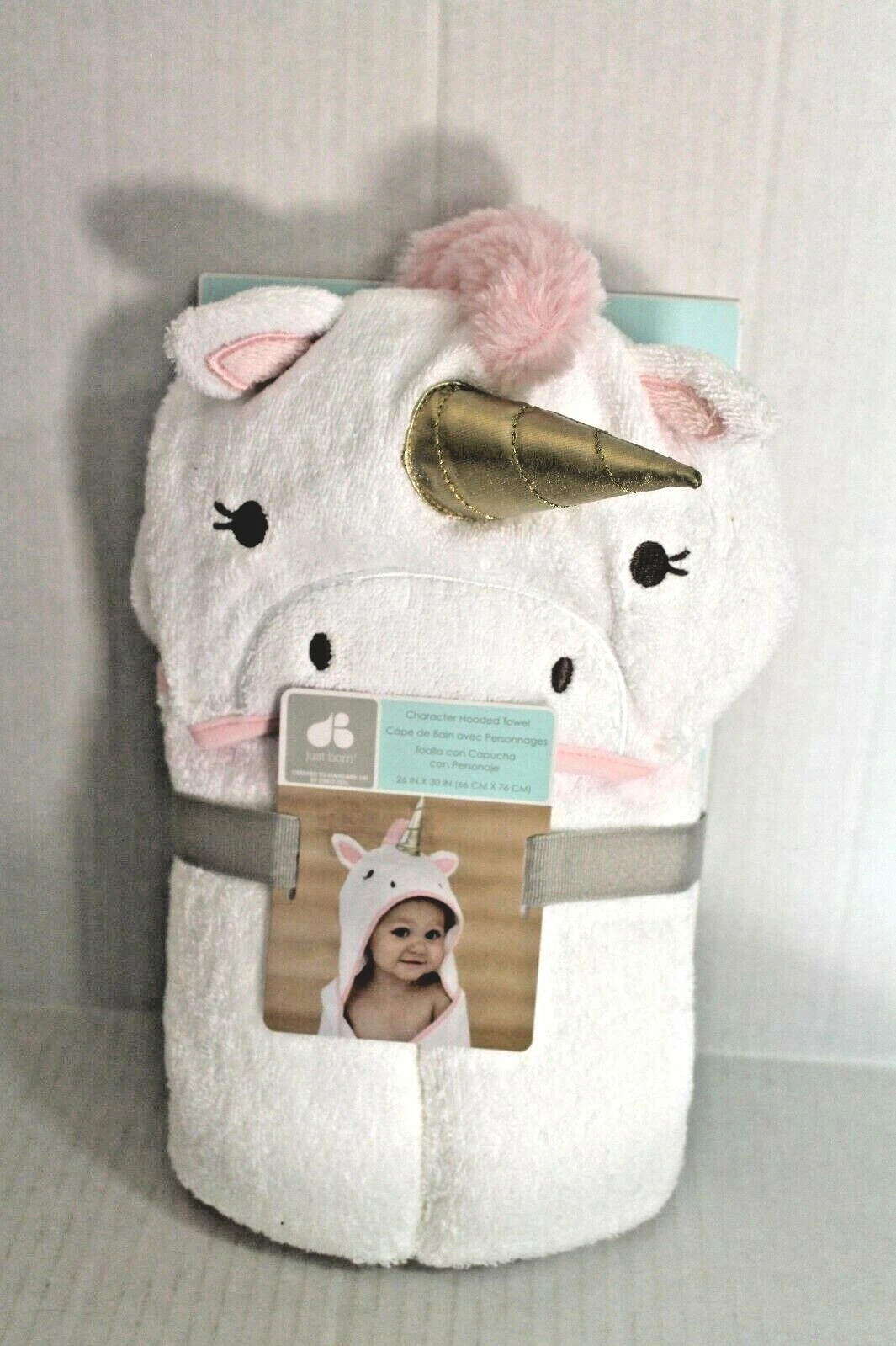 Baby Just Born Unicorn Hooded Bath Towel for Infants Bathing 26 x 30" NEW