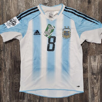 2004 Adidas Argentina Home Soccer Jersey Roman Riquelme Kids L