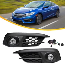 For Civic Sedan 2016 2017 2018 Front Upper Bumper Pair Fog Lights Lamps w/Cover