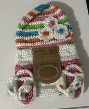Handmade Crochet 3pc Baby Set 0-6M Striped Acrylic Hat Booties Diaper