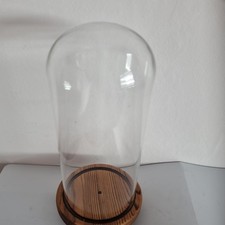 GLASS DOME DISPLAY WITH WOODEN BASE BELL JAR CLOCHE HEIGHT 22CM, 9CM DIAMETER