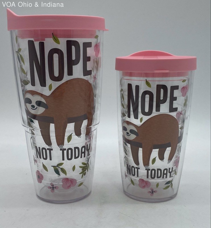Tervis Tumbler Lot 2 Sloth Nope Not Today Insulated Cups With Pink Lids